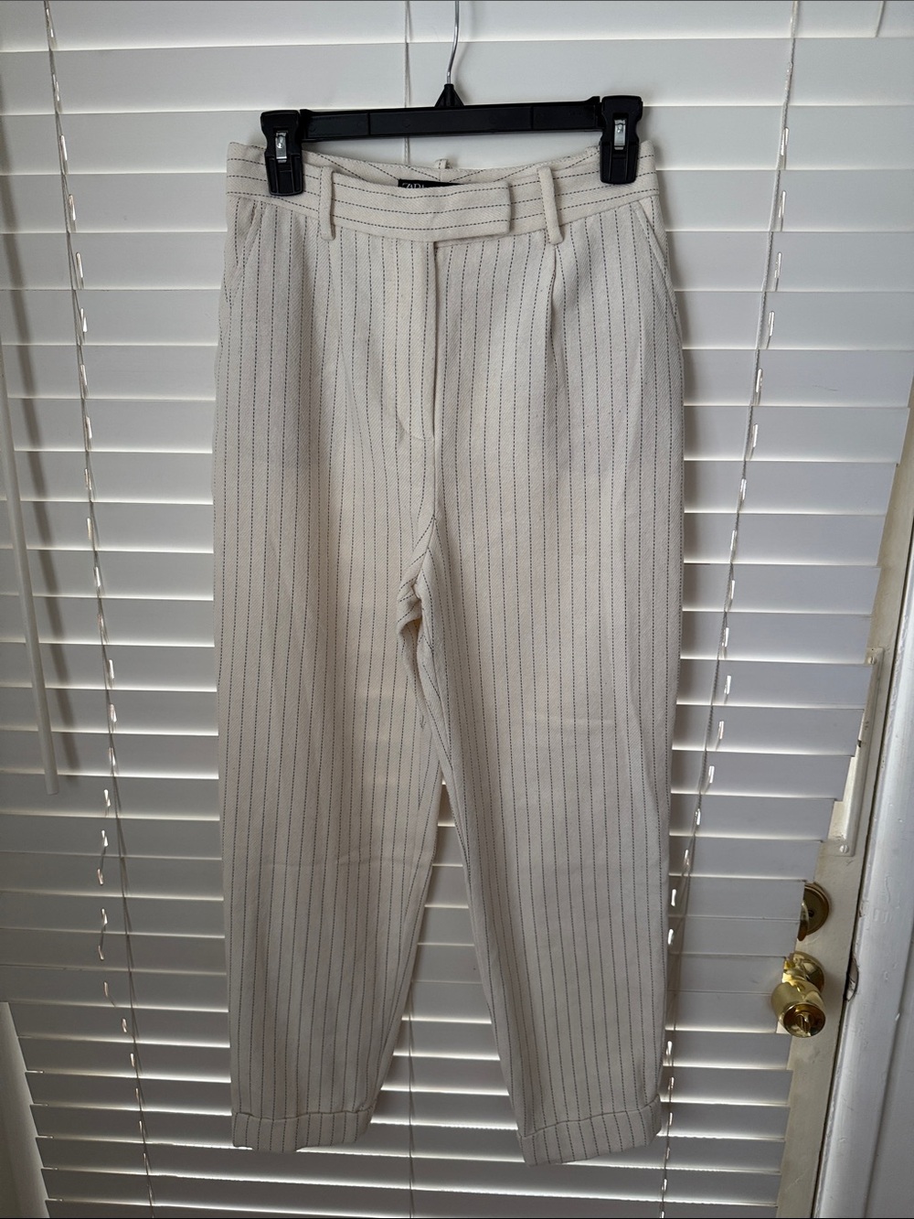 Zara Men's Cream Pinstripe Trousers